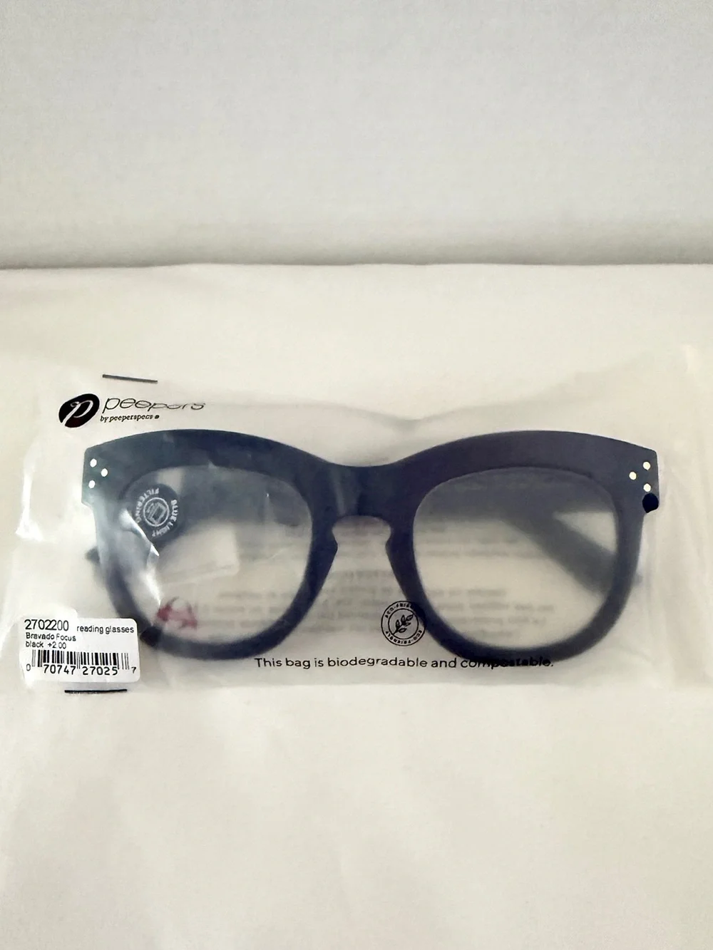 Peepers Bravado Focus Blue Light Reading Glasses +2.00 Black NWT Case Included